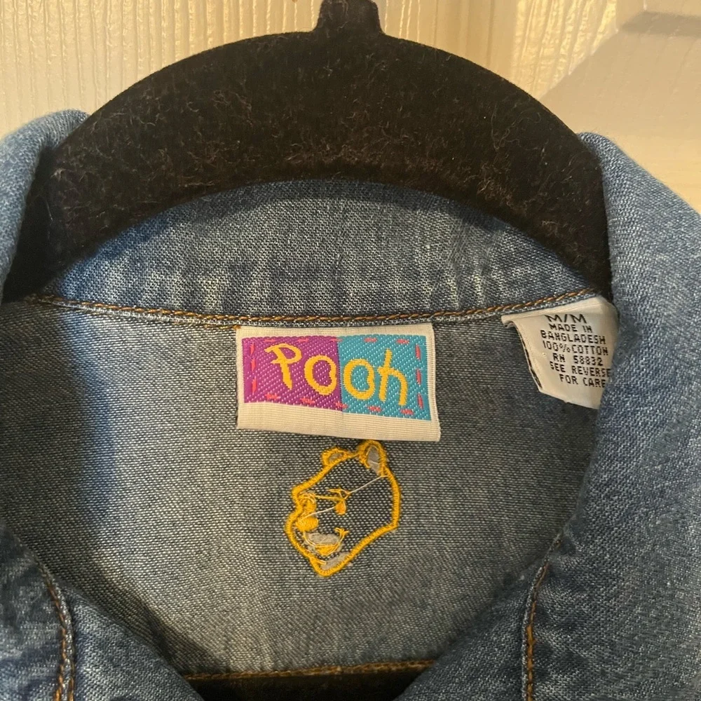 Vintage Disney Winnie the Pooh Denim Embroidered Button Down Jean Shirt Jacket